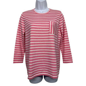 J. McLAUGHLIN Women size S Pink & White Striped Sweater 3/4 Sleeve Soft